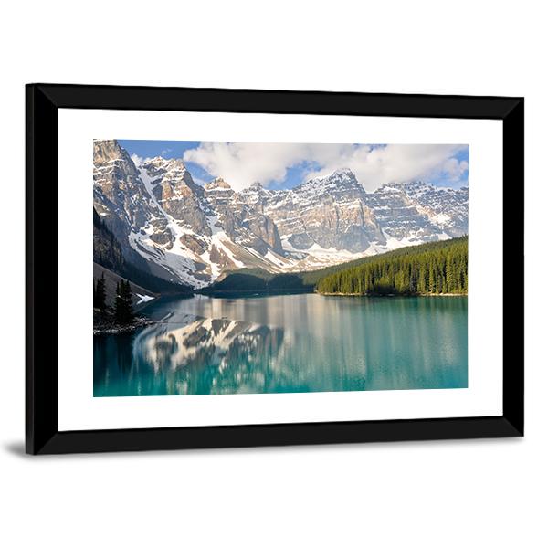 Rocky Mountain And Moraine Lake In Canada Canvas Wall Art-3 Horizontal-Gallery Wrap-25" x 16"-Tiaracle