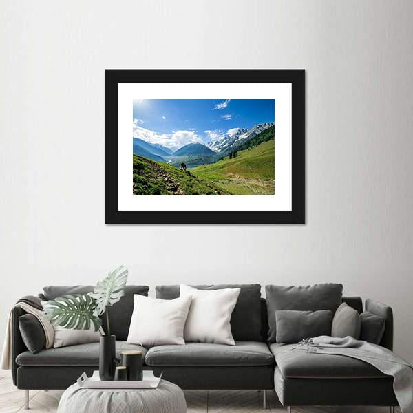 Rocky Mountains And Green Field In Jammu And Kashmir Canvas Wall Art-3 Horizontal-Gallery Wrap-25" x 16"-Tiaracle