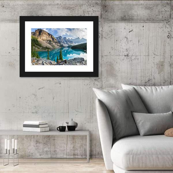 Rocky Mountains With Moraine Lake In Canada Canvas Wall Art-5 Horizontal-Gallery Wrap-22" x 12"-Tiaracle