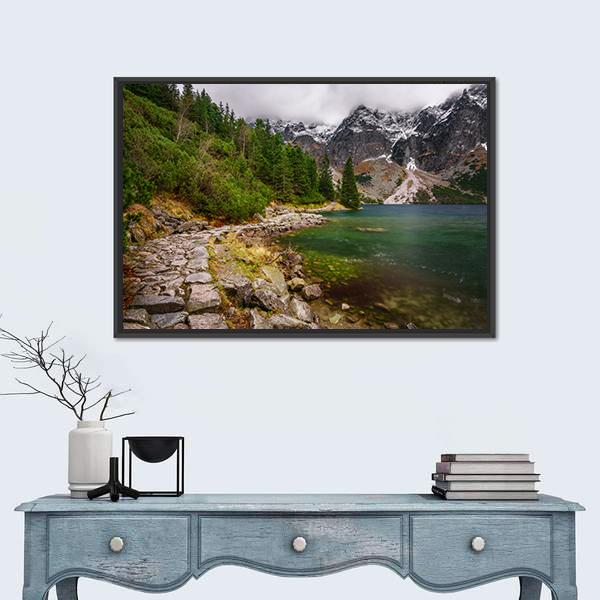 Rocky Road Along Shore Canvas Wall Art-1 Piece-Floating Frame-36" x 24"-Tiaracle