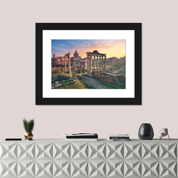 Roman Forum In Rome During Sunrise Canvas Wall Art-1 Piece-Framed Print-20" x 16"-Tiaracle