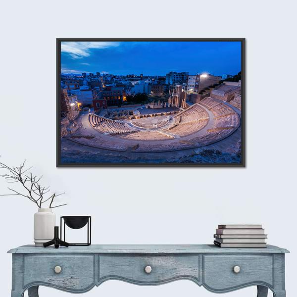 Roman Theatre In Cartagena Canvas Wall Art-1 Piece-Floating Frame-24" x 16"-Tiaracle