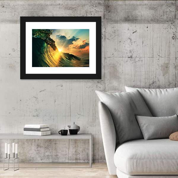 Rough Colored Ocean wave At Sunset Time Canvas Wall Art-5 Horizontal-Gallery Wrap-22" x 12"-Tiaracle