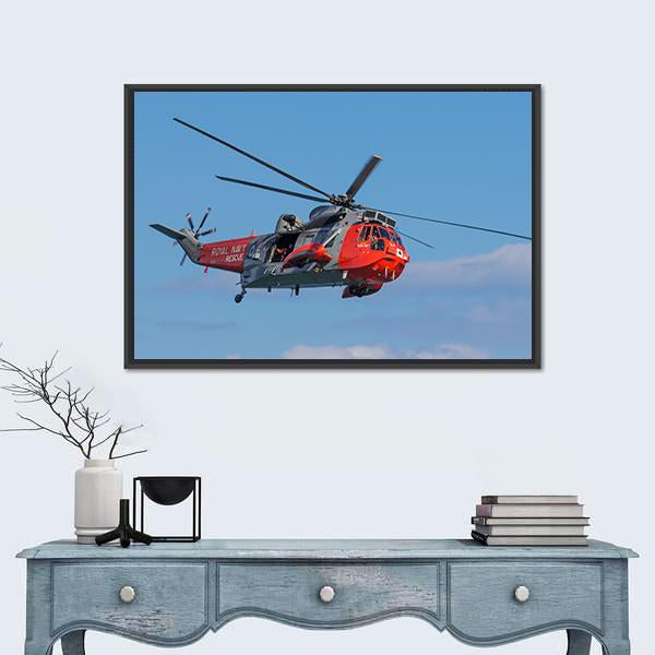 Royal Navy Sea King Search And Rescue Helicopter Canvas Wall Art-1 Piece-Floating Frame-24" x 16"-Tiaracle