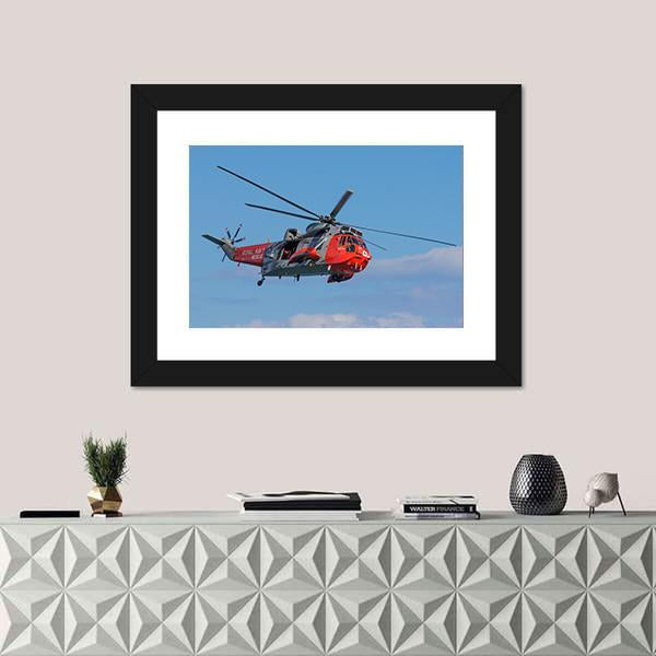 Royal Navy Sea King Search And Rescue Helicopter Canvas Wall Art-1 Piece-Framed Print-20" x 16"-Tiaracle