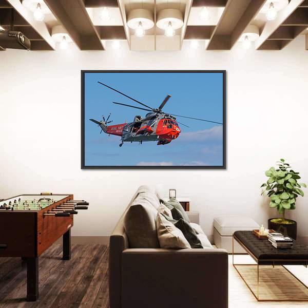 Royal Navy Sea King Search And Rescue Helicopter Canvas Wall Art-3 Horizontal-Gallery Wrap-25" x 16"-Tiaracle