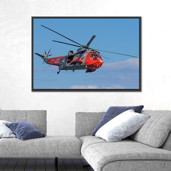 Royal Navy Sea King Search And Rescue Helicopter Canvas Wall Art-3 Horizontal-Gallery Wrap-25" x 16"-Tiaracle