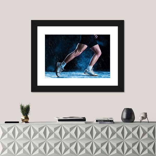 Runne Feet Running In Misty Dark Canvas Wall Art-1 Piece-Framed Print-20" x 16"-Tiaracle