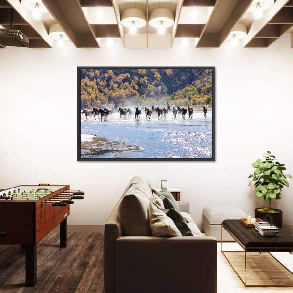 Running Horses In Mongolia Canvas Wall Art-5 Horizontal-Gallery Wrap-22" x 12"-Tiaracle
