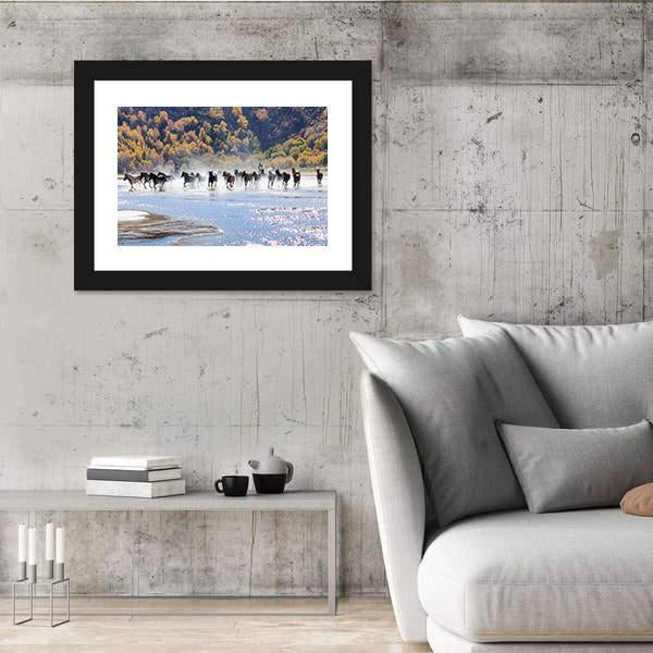 Running Horses In Mongolia Canvas Wall Art-5 Horizontal-Gallery Wrap-22" x 12"-Tiaracle