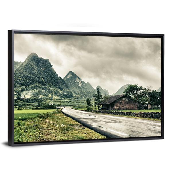 Rural Landscape With Road House Canvas Wall Art-3 Horizontal-Gallery Wrap-25" x 16"-Tiaracle