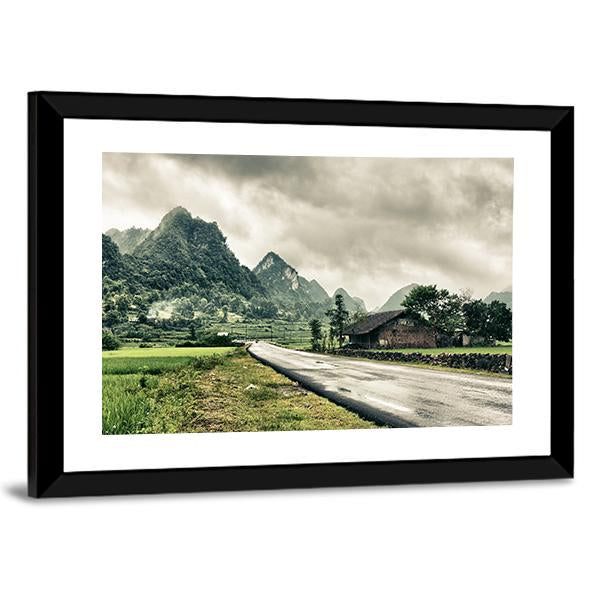 Rural Landscape With Road House Canvas Wall Art-3 Horizontal-Gallery Wrap-25" x 16"-Tiaracle