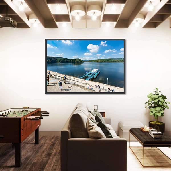 Rursee Harbor Schwammenauel In The Eifel Germany Canvas Wall Art-3 Horizontal-Gallery Wrap-25" x 16"-Tiaracle