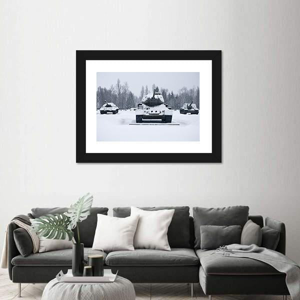 Russian Tanks In Prokhorovka Canvas Wall Art-3 Horizontal-Gallery Wrap-25" x 16"-Tiaracle