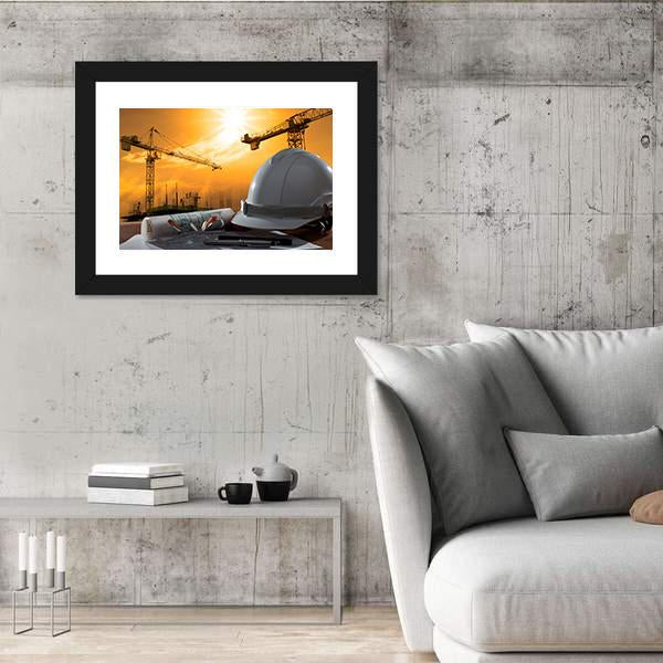 Safety Helmet On Table Canvas Wall Art-3 Horizontal-Gallery Wrap-25" x 16"-Tiaracle