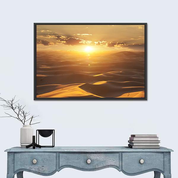 Sahara Desert At Golden Sunset Canvas Wall Art-1 Piece-Floating Frame-24" x 16"-Tiaracle