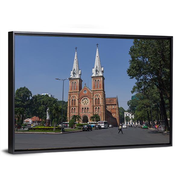 Saigon Notre Dame Cathedral Basilica Canvas Wall Art-3 Horizontal-Gallery Wrap-25" x 16"-Tiaracle