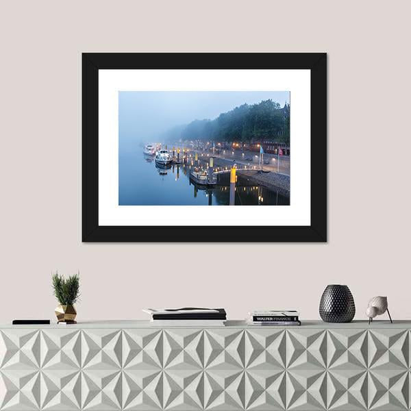 Sail Boats On The Embankment Of River Weser Canvas Wall Art-1 Piece-Framed Print-20" x 16"-Tiaracle
