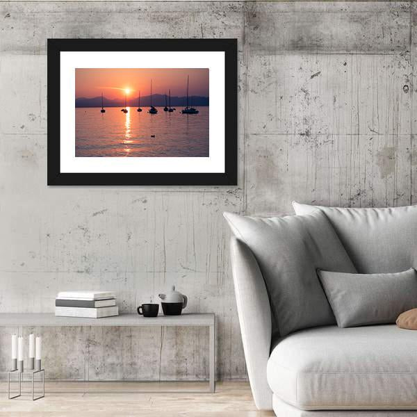 Sailboats Moored In Lake Garda Canvas Wall Art-3 Horizontal-Gallery Wrap-25" x 16"-Tiaracle