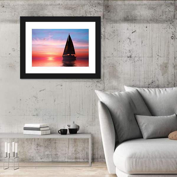 Sailing At Sunset On The Ocean Canvas Wall Art-5 Horizontal-Gallery Wrap-22" x 12"-Tiaracle