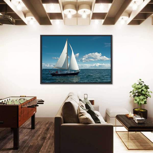 Sailing Boat On The Sea Canvas Wall Art-1 Piece-Floating Frame-24" x 16"-Tiaracle