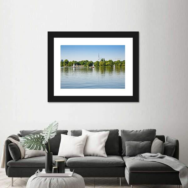 Sailing Boats With People On Alster Lake Canvas Wall Art-3 Horizontal-Gallery Wrap-25" x 16"-Tiaracle