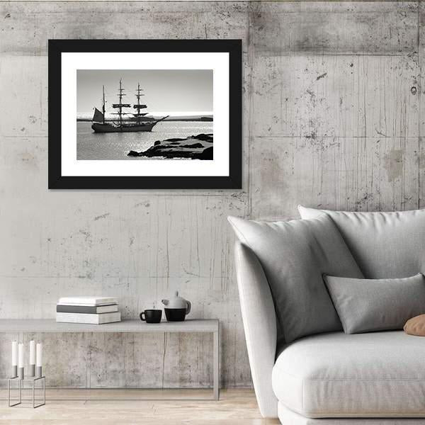 Sailing Ship At Dawn Canvas Wall Art-5 Horizontal-Gallery Wrap-22" x 12"-Tiaracle