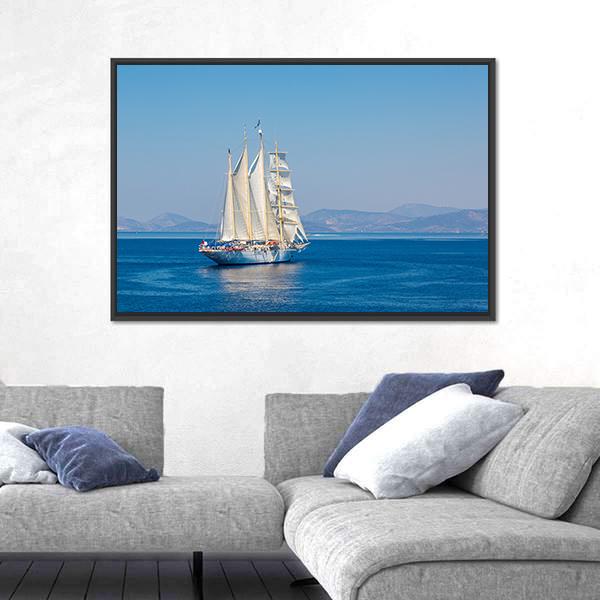 Sailing Ship In A Beautiful Summer Day Canvas Wall Art-5 Horizontal-Gallery Wrap-22" x 12"-Tiaracle