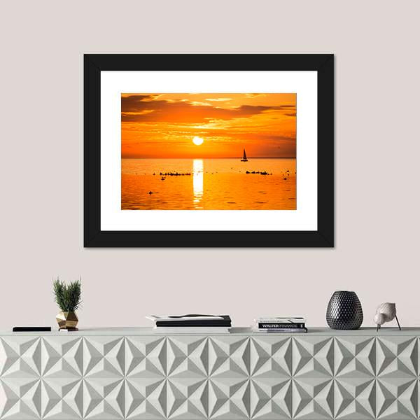 Sailing Ship Yachts In The Sea Canvas Wall Art-1 Piece-Framed Print-20" x 16"-Tiaracle