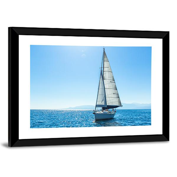 Sailing Ship Yachts With White Sails In The Open Sea Canvas Wall Art-5 Horizontal-Gallery Wrap-22" x 12"-Tiaracle