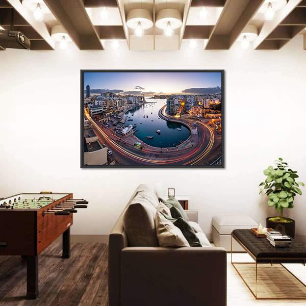 Saint Julien And Spinola Bay At Dawn Malta Canvas Wall Art-5 Horizontal-Gallery Wrap-22" x 12"-Tiaracle