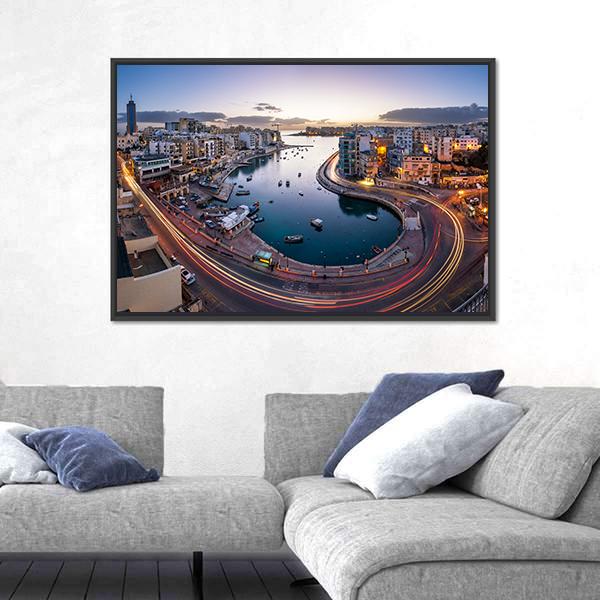 Saint Julien And Spinola Bay At Dawn Malta Canvas Wall Art-5 Horizontal-Gallery Wrap-22" x 12"-Tiaracle