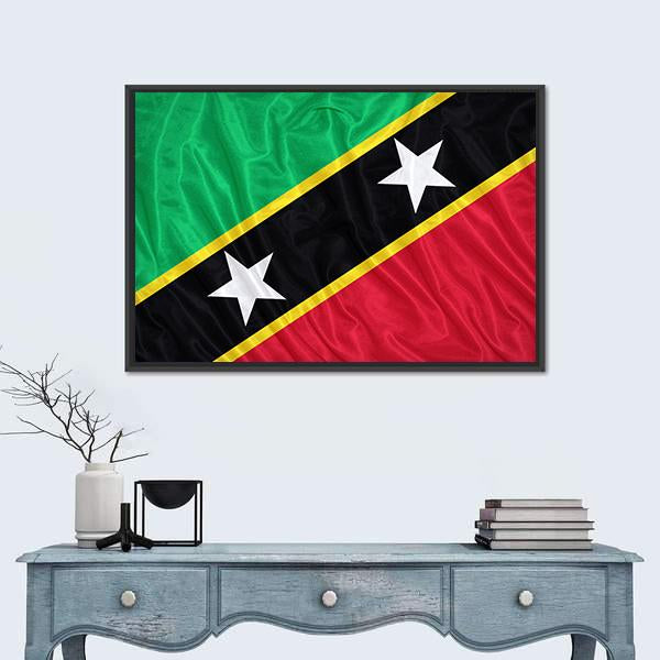 Saint Kitts & Nevis Flag Canvas Wall Art-1 Piece-Floating Frame-24" x 16"-Tiaracle
