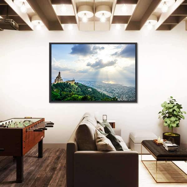 Saint Paul Basilica Jounieh Landscape At Sunset Canvas Wall Art-3 Horizontal-Gallery Wrap-25" x 16"-Tiaracle