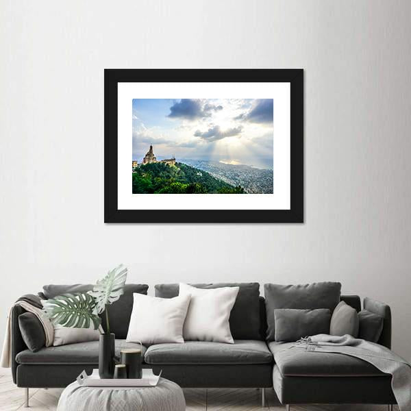 Saint Paul Basilica Jounieh Landscape At Sunset Canvas Wall Art-3 Horizontal-Gallery Wrap-25" x 16"-Tiaracle
