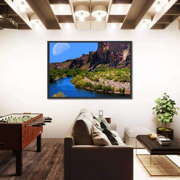 Salt River With Large Moon Canvas Wall Art-3 Horizontal-Gallery Wrap-25" x 16"-Tiaracle
