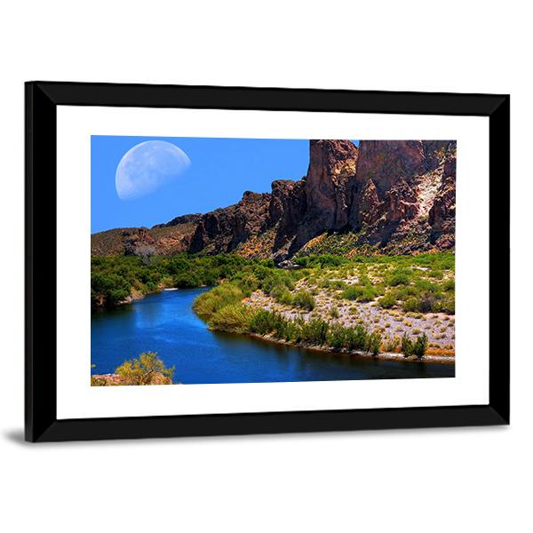 Salt River With Large Moon Canvas Wall Art-3 Horizontal-Gallery Wrap-25" x 16"-Tiaracle