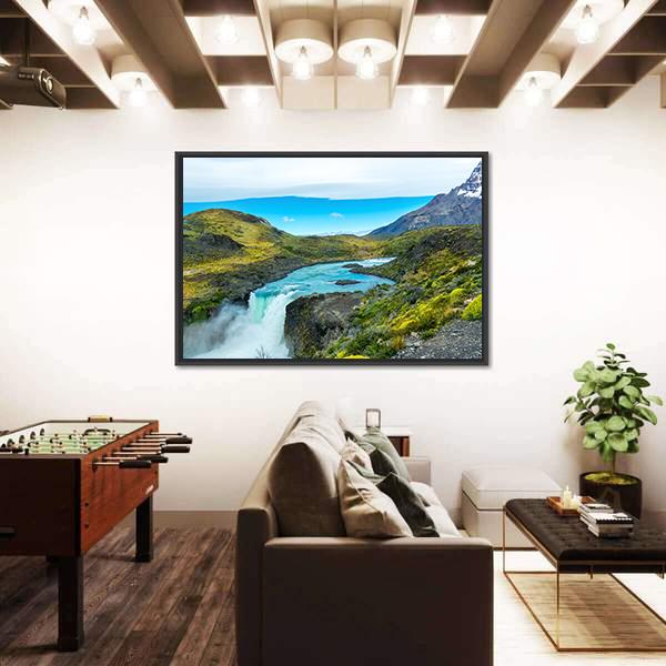 Salto Grande waterfall In Chile Canvas Wall Art-1 Piece-Floating Frame-36" x 24"-Tiaracle