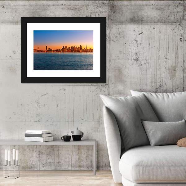 San Francisco Sunset Skyline In California Canvas Wall Art-3 Horizontal-Gallery Wrap-25" x 16"-Tiaracle