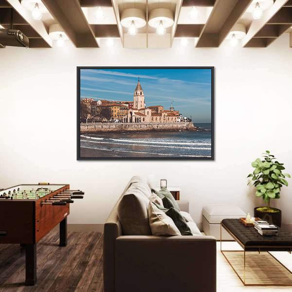 San Lorenzo Ocean Beach And San Pedro Church Canvas Wall Art-1 Piece-Floating Frame-24" x 16"-Tiaracle