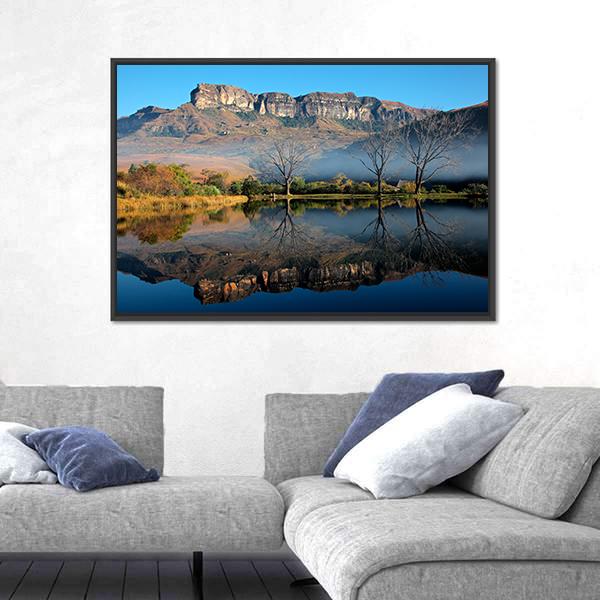 Sandstone Mountains With Reflection In Water Canvas Wall Art-3 Horizontal-Gallery Wrap-25" x 16"-Tiaracle