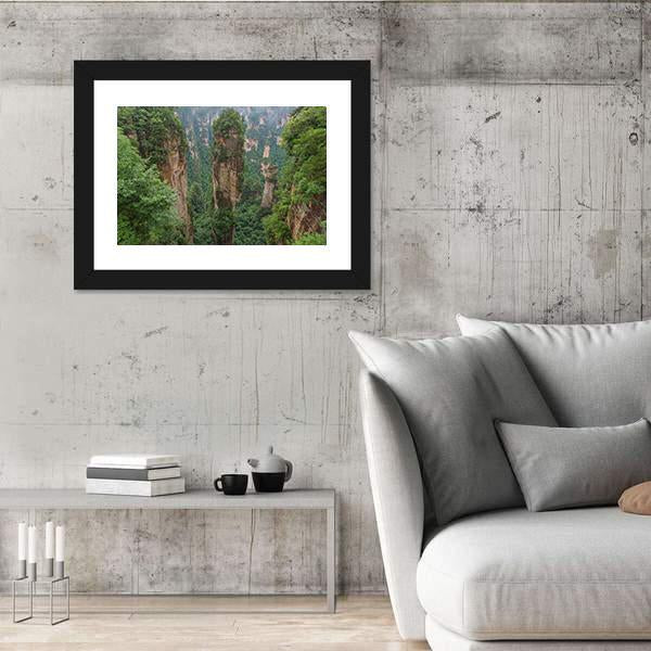 Sandstone Pillar Of Zhangjiajie Canvas Wall Art-3 Horizontal-Gallery Wrap-25" x 16"-Tiaracle
