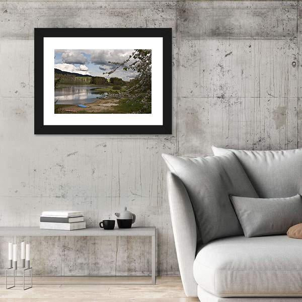 Sandy Beach And River Vltava Canvas Wall Art-3 Horizontal-Gallery Wrap-25" x 16"-Tiaracle