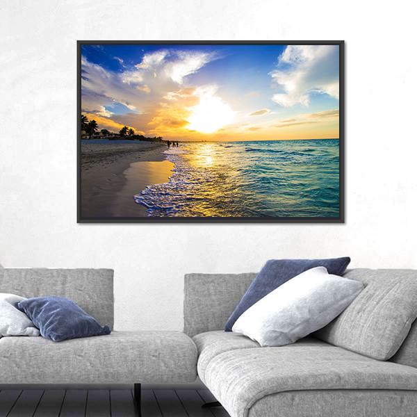 Sandy Beach With The Ocean At Sunset Canvas Wall Art-5 Horizontal-Gallery Wrap-22" x 12"-Tiaracle