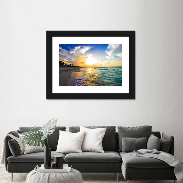 Sandy Beach With The Ocean At Sunset Canvas Wall Art-5 Horizontal-Gallery Wrap-22" x 12"-Tiaracle