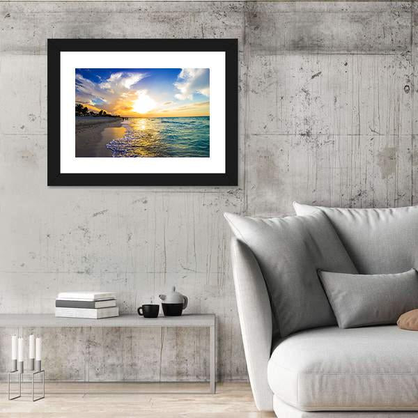 Sandy Beach With The Ocean At Sunset Canvas Wall Art-5 Horizontal-Gallery Wrap-22" x 12"-Tiaracle