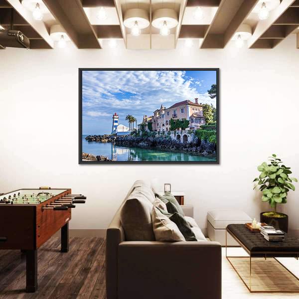 Santa Marta Lighthouse And Museum In Cascais Canvas Wall Art-3 Horizontal-Gallery Wrap-25" x 16"-Tiaracle