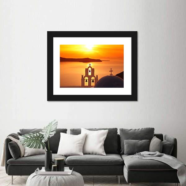 Santorini With Firostefani Church Canvas Wall Art-3 Horizontal-Gallery Wrap-25" x 16"-Tiaracle