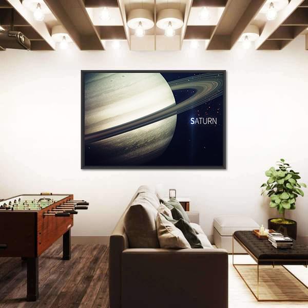 Saturn With Its Rings Canvas Wall Art-1 Piece-Floating Frame-24" x 16"-Tiaracle