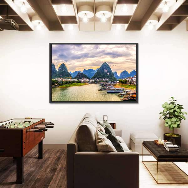 Scenery Of Guilin Canvas Wall Art-5 Horizontal-Gallery Wrap-22" x 12"-Tiaracle